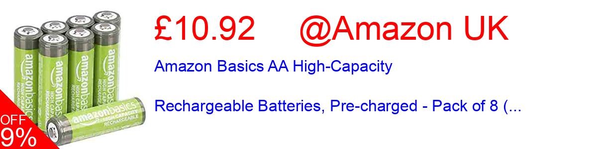 15% OFF, Amazon Basics AA High-Capacity Rechargeable Batteries, Pre-charged - Pack of 8 (... £13.31@Amazon UK