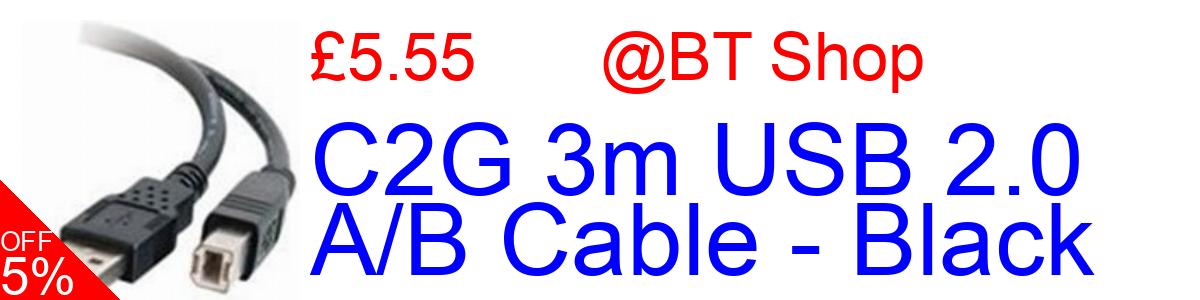 5% OFF, C2G 3m USB 2.0 A/B Cable - Black £5.55@BT Shop
