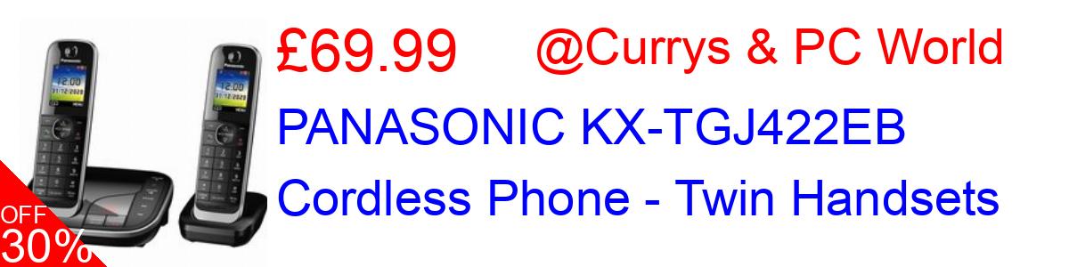 30% OFF, PANASONIC KX-TGJ422EB Cordless Phone - Twin Handsets £69.99@Currys & PC World