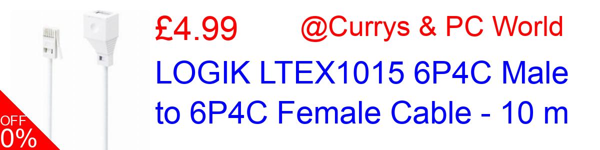 50% OFF, LOGIK LTEX1015 6P4C Male to 6P4C Female Cable - 10 m £4.99@Currys & PC World