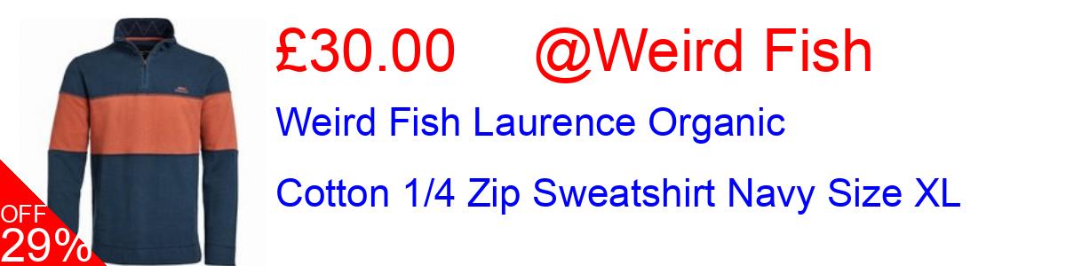 29% OFF, Weird Fish Laurence Organic Cotton 1/4 Zip Sweatshirt Navy Size XL £30.00@Weird Fish
