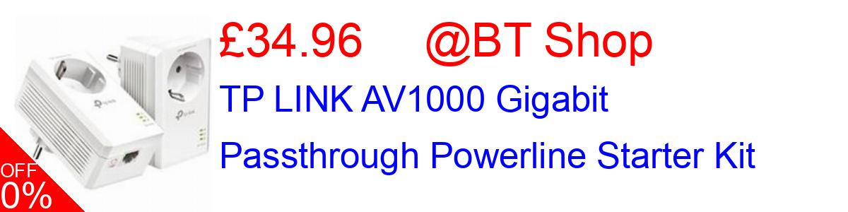 29% OFF, TP LINK AV1000 Gigabit Passthrough Powerline Starter Kit £34.96@BT Shop