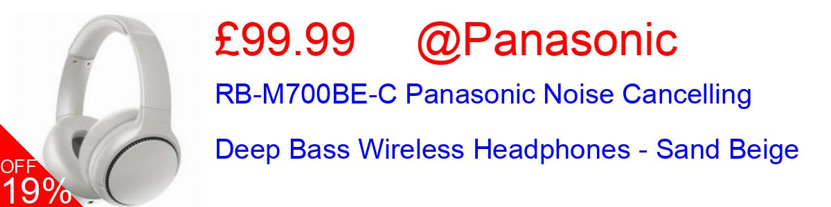 19% OFF, RB-M700BE-C Panasonic Noise Cancelling Deep Bass Wireless Headphones - Sand Beige £99.99@Panasonic