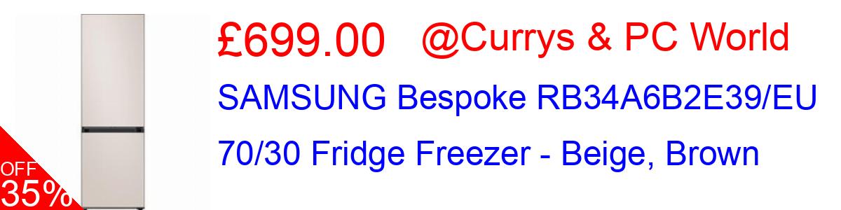 35% OFF, SAMSUNG Bespoke RB34A6B2E39/EU 70/30 Fridge Freezer - Beige, Brown £699.00@Currys & PC World