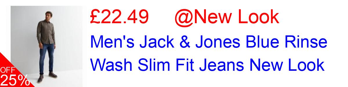 25% OFF, Men's Jack & Jones Blue Rinse Wash Slim Fit Jeans New Look £22.49@New Look