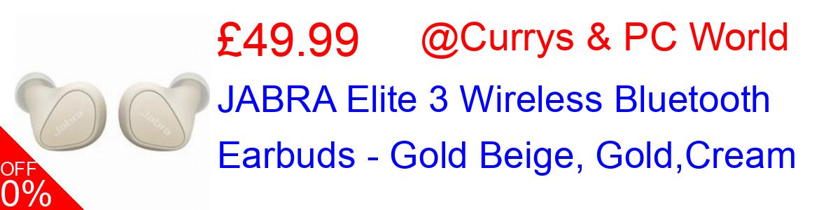 38% OFF, JABRA Elite 3 Wireless Bluetooth Earbuds - Gold Beige, Gold,Cream £49.99@Currys & PC World