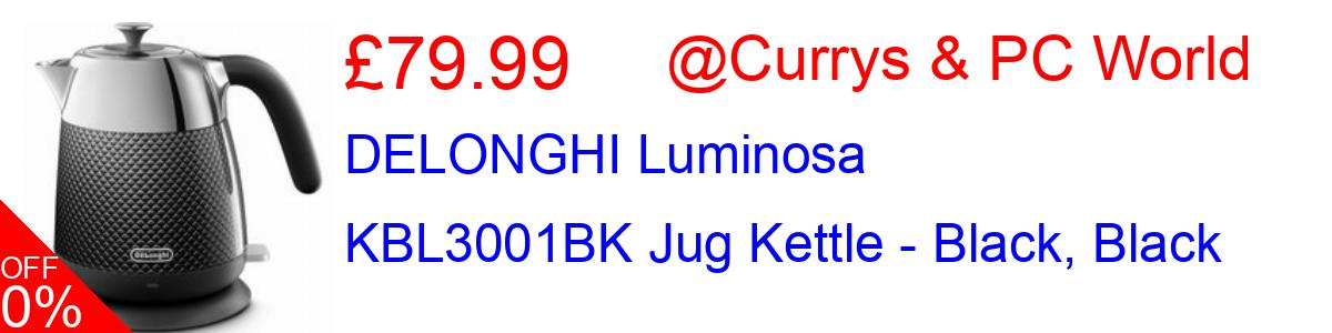 42% OFF, DELONGHI Luminosa KBL3001BK Jug Kettle - Black, Black £79.99@Currys & PC World