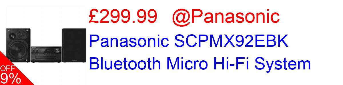 9% OFF, Panasonic SCPMX92EBK Bluetooth Micro Hi-Fi System £299.99@Panasonic