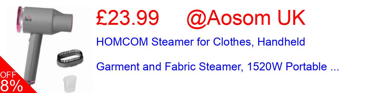 8% OFF, HOMCOM Steamer for Clothes, Handheld Garment and Fabric Steamer, 1520W Portable ... £23.99@Aosom UK