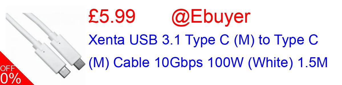 20% OFF, Xenta USB 3.1 Type C (M) to Type C (M) Cable 10Gbps 100W (White) 1.5M £5.99@Ebuyer
