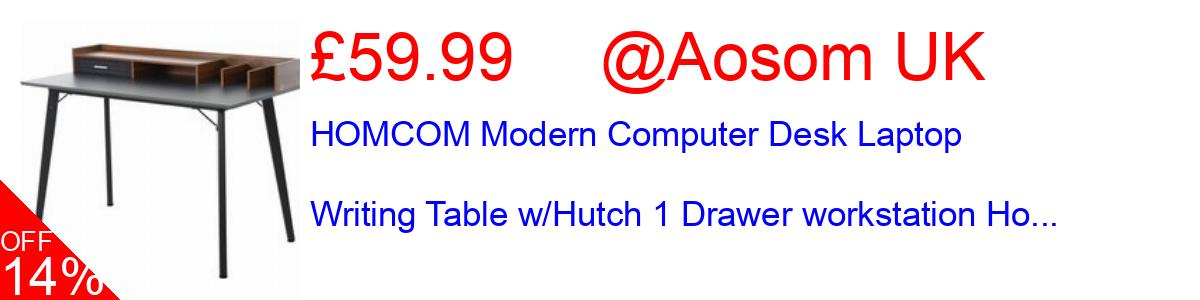 14% OFF, HOMCOM Modern Computer Desk Laptop Writing Table w/Hutch 1 Drawer workstation Ho... £59.99@Aosom UK
