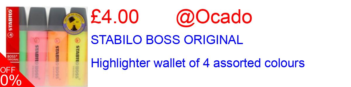 11% OFF, STABILO BOSS ORIGINAL Highlighter wallet of 4 assorted colours £4.00@Ocado