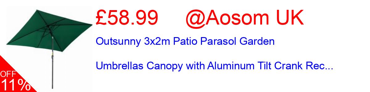 11% OFF, Outsunny 3x2m Patio Parasol Garden Umbrellas Canopy with Aluminum Tilt Crank Rec... £58.99@Aosom UK